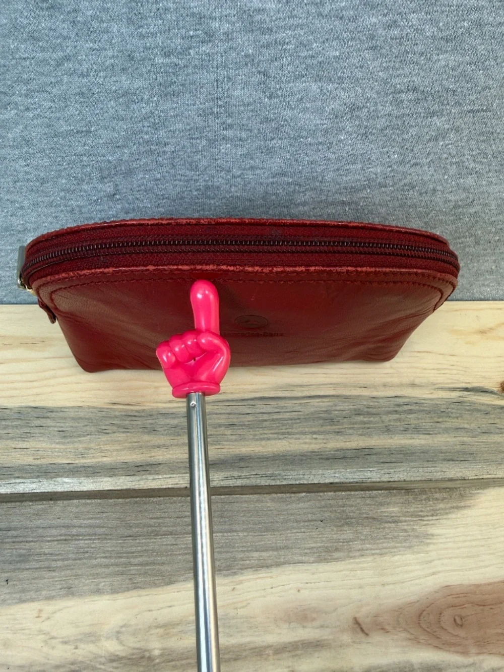 Mercedes Benz Red Leather Pouch Vintage Toiletries Zipper Case Bag Automobile